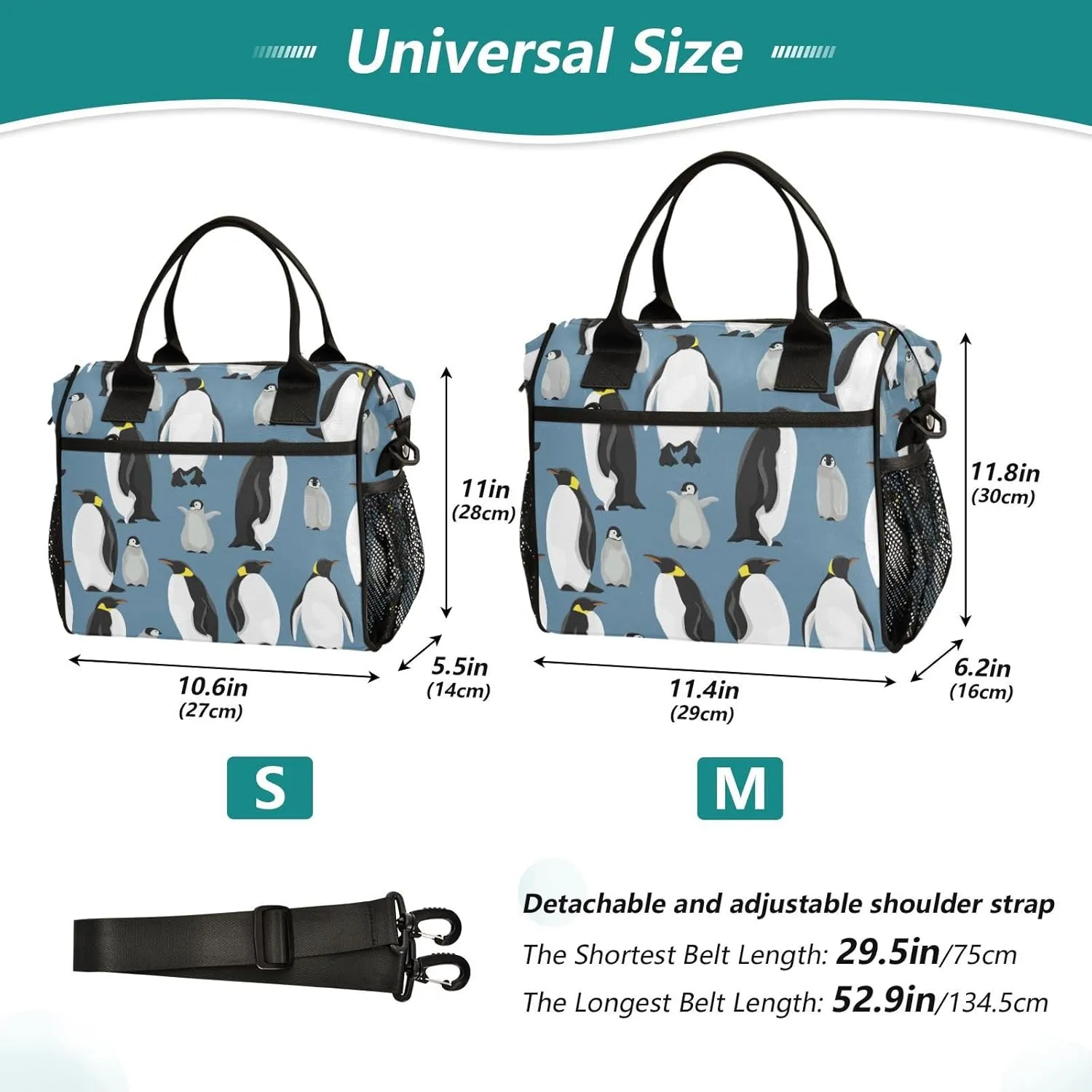 Pigsaly Lunch Bag Emperor Penguins Large Lunch Box For Women Men Blue Cute Chicks Insulated Lunch Tote Bags Cooler Bag S