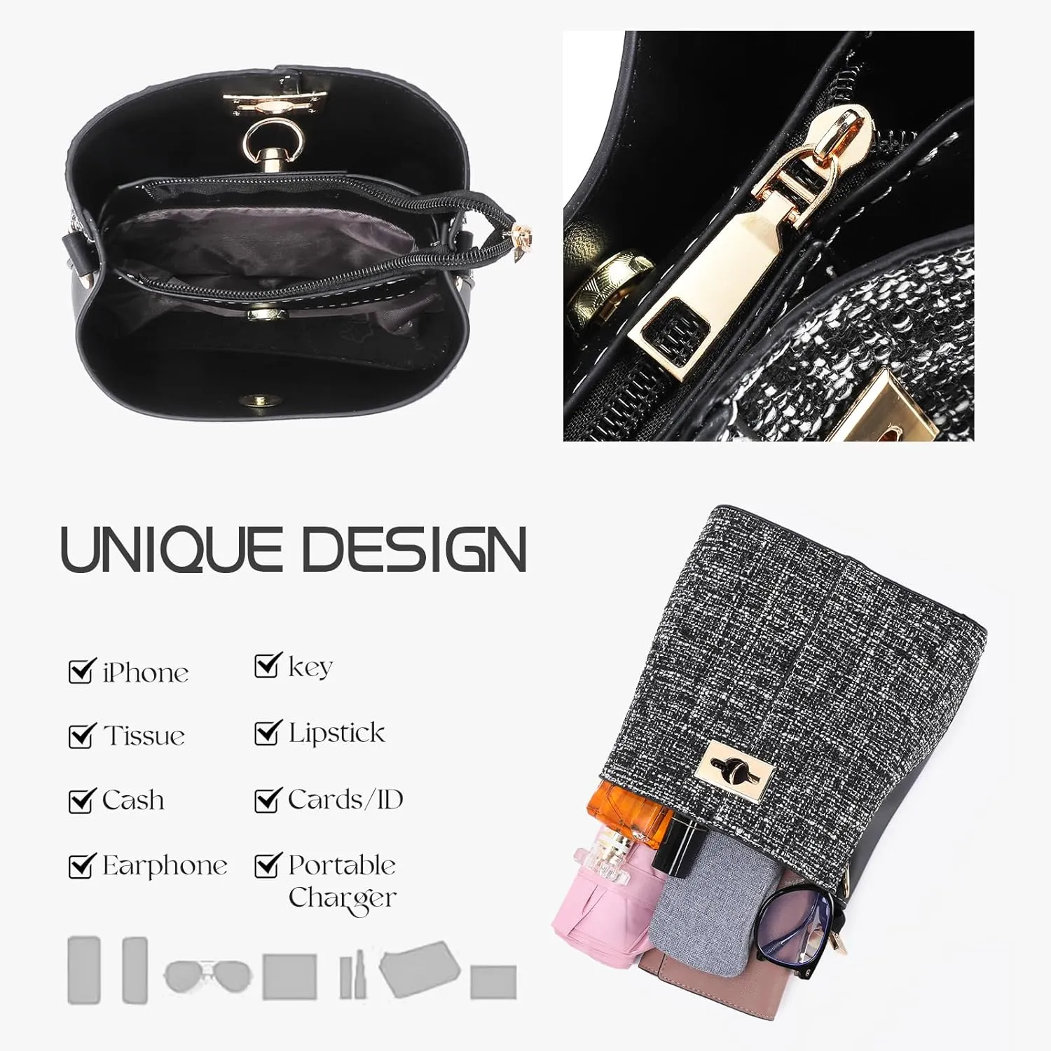 PINCNEL Small Crossbody Purses for Women, Shoulder Bag for Women, PU Leather Crossbody Bags Bucket Bag Handbags