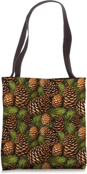 Pine Cones and Evergreen Pine Branches Bough Pattern Tote Bag