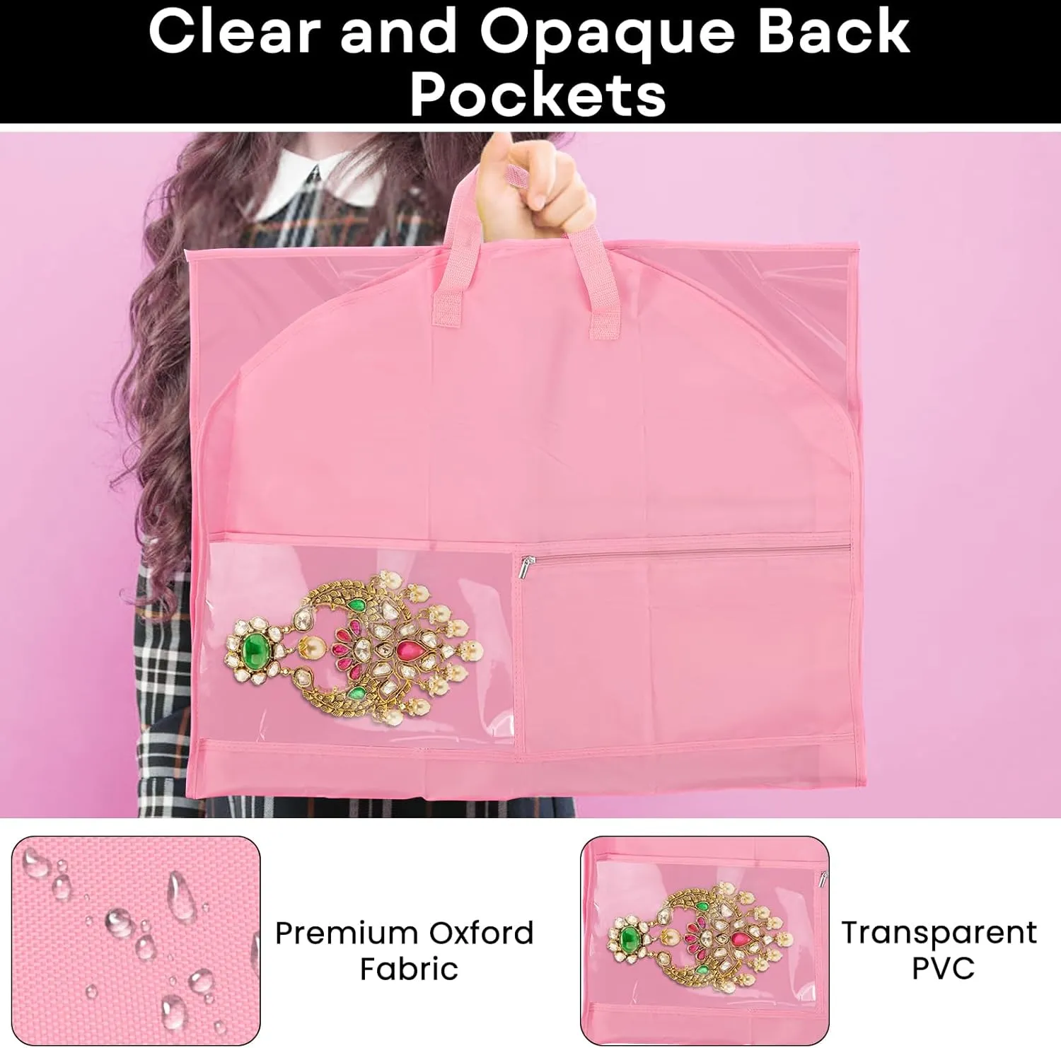 Pink Dance Garment Bags for Dancers, 2pcs 24x40x3", Waterproof Garment Bags for Hanging Clothes, Dance Costumes, Girls Dresses for Dance Competition Travel, Dust Proof with Handles & 5 Pockets