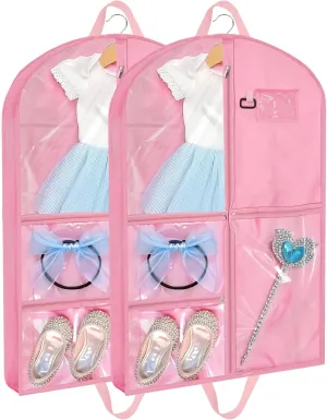 Pink Dance Garment Bags for Dancers, 2pcs 24x40x3", Waterproof Garment Bags for Hanging Clothes, Dance Costumes, Girls Dresses for Dance Competition Travel, Dust Proof with Handles & 5 Pockets