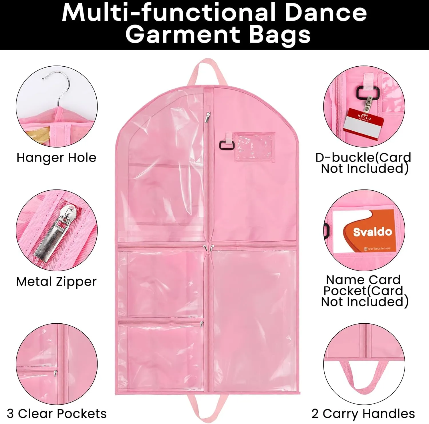 Pink Dance Garment Bags for Dancers, 2pcs 24x40x3", Waterproof Garment Bags for Hanging Clothes, Dance Costumes, Girls Dresses for Dance Competition Travel, Dust Proof with Handles & 5 Pockets