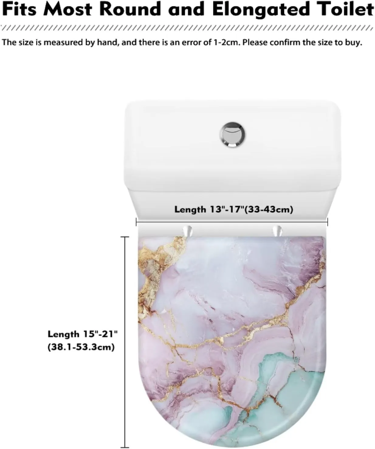 Pink Green Marble Pattern 2 Pack Toilet Lid Cover with Toilet Tank Cover, Adjustable Toilet Protector with 2 Storage Bags, 15-21 in, Fits Most Round Elongated and Oblong Lids