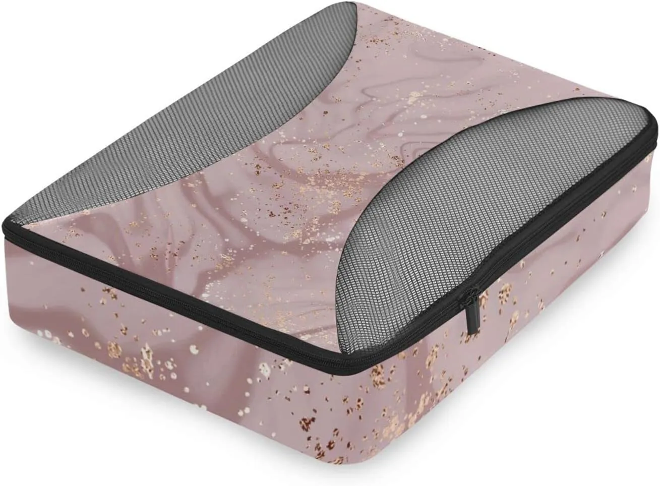 Pink Liquid Marble Artistic Painting with Rose Gold Dust Texture 4 PCs Set Packing Bags, Luggage Organizer Bag, Portable Cube Toiletry bag, Durable Travel Cosmetic Storage Bag for Men Women