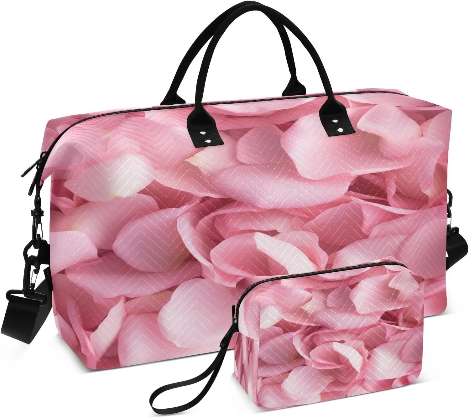 Pink Petal Travel Duffel Bags with Toiletry Bag and Adjustable Strap for Travel Gym Yoga