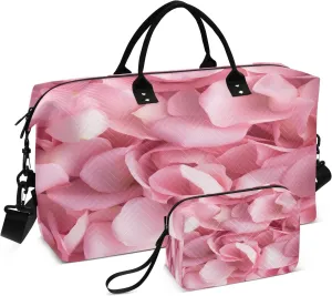 Pink Petal Travel Duffel Bags with Toiletry Bag and Adjustable Strap for Travel Gym Yoga
