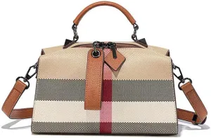 Plaid Printed Women's Luxury Canvas Top Tote Bag Mini Elegant Rectangular Fashion Satchel