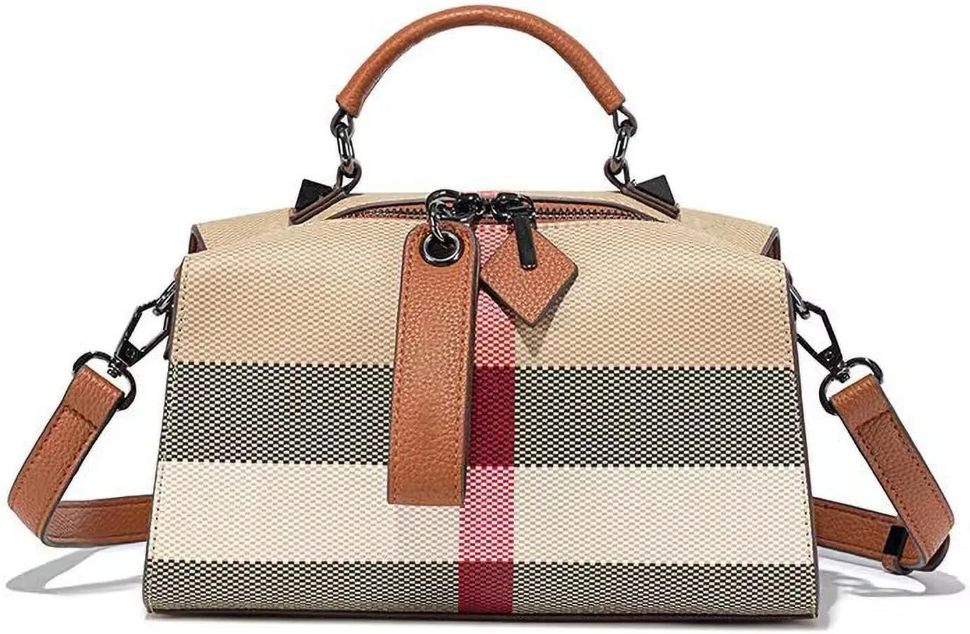 Plaid Printed Women's Luxury Canvas Top Tote Bag Mini Elegant Rectangular Fashion Satchel