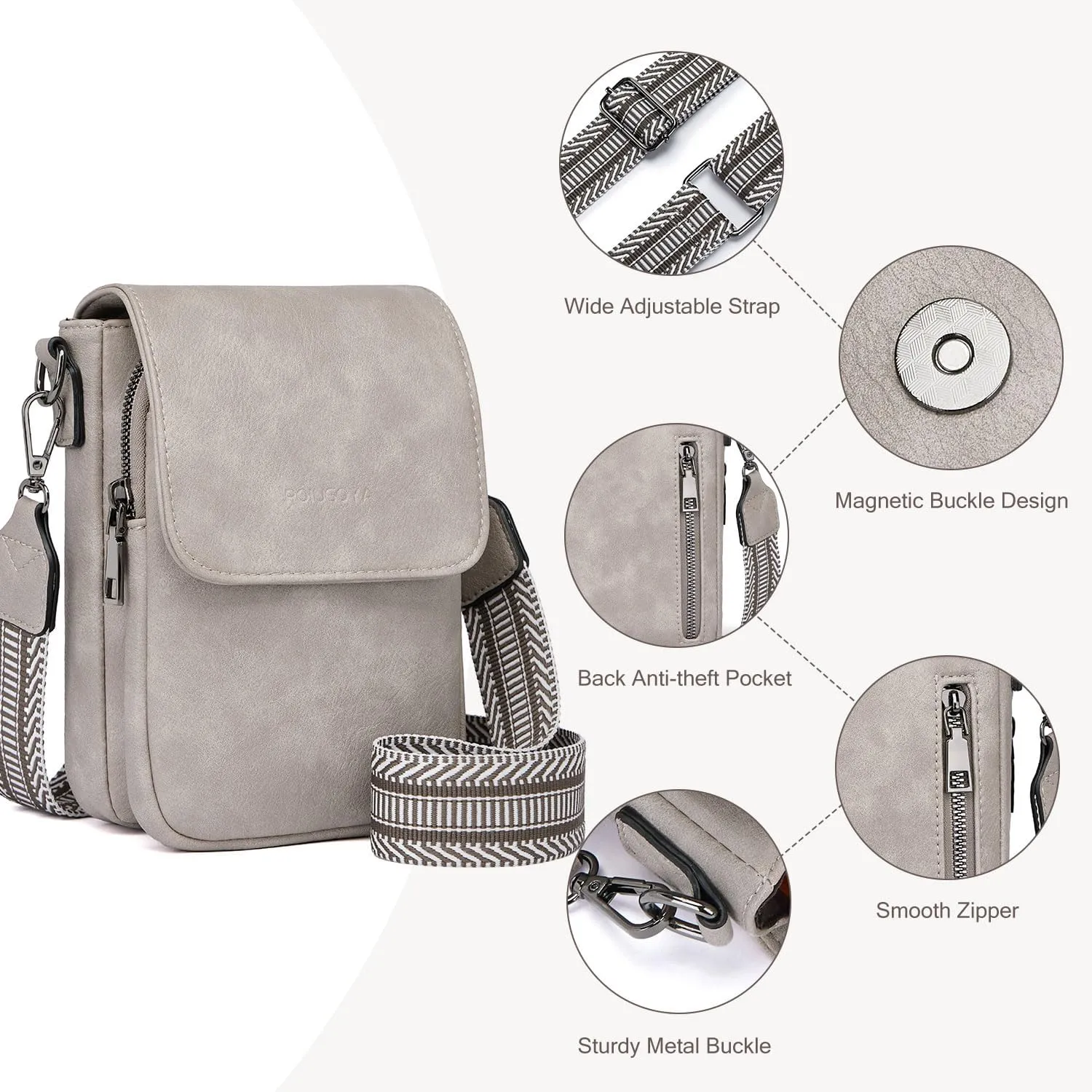 POIUGOYA Small Crossbody Bags for Women Trendy,Leather Triple Compartment Cell Phone Crossbody Wallet Purses with Card Slots