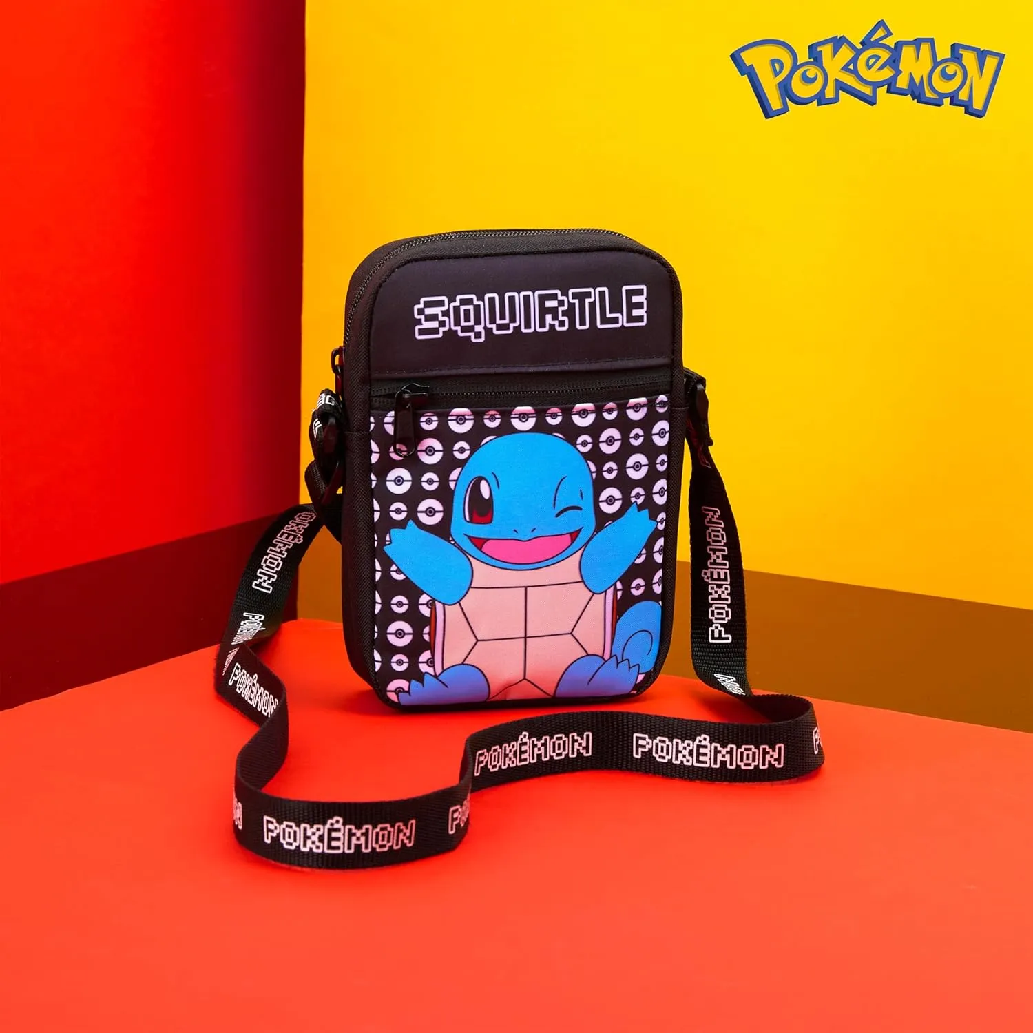Pokemon Shoulder Bag Cross Body Bag for Kids - Adjustable Strap Kids Pikachu Small Travel Bag - Gamer Gifts (Black Squirtle)