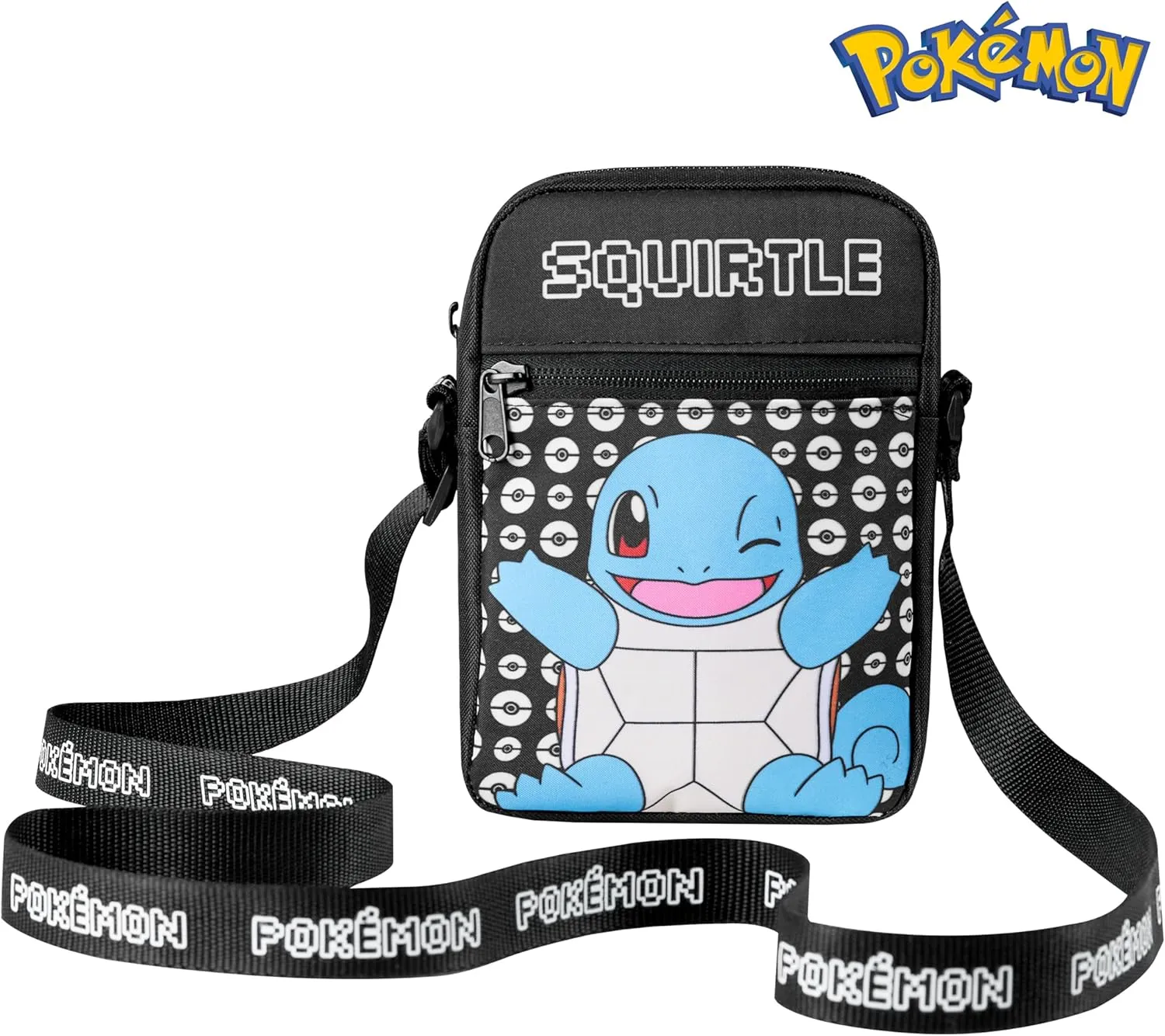 Pokemon Shoulder Bag Cross Body Bag for Kids - Adjustable Strap Kids Pikachu Small Travel Bag - Gamer Gifts (Black Squirtle)