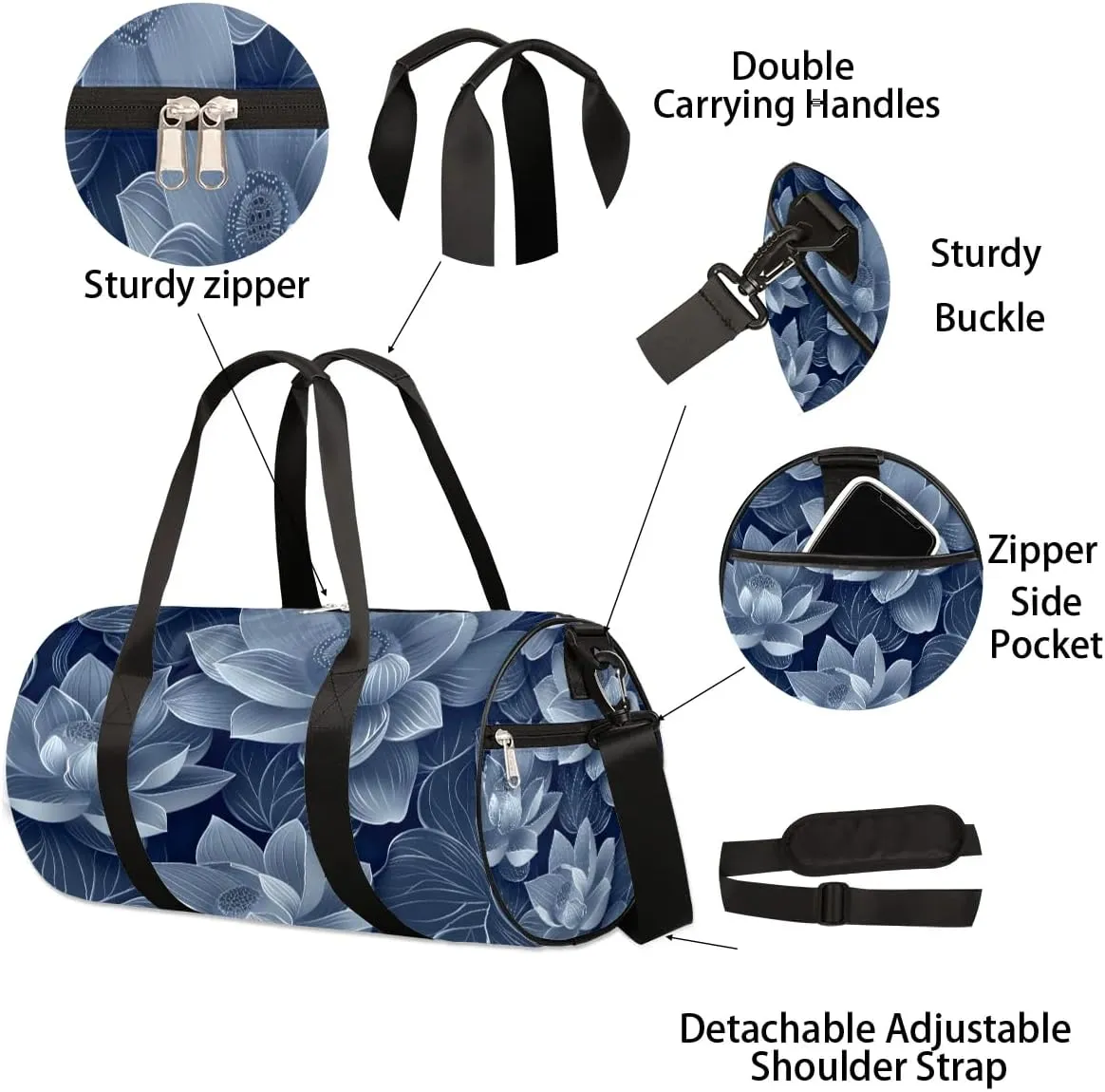 Pond Flowers Travel Duffle Bag Gym Bag for Women Men Lightweight Carry on Duffel Bag for Sports Gyms Weekend Getaway