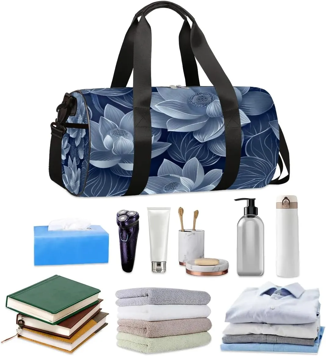 Pond Flowers Travel Duffle Bag Gym Bag for Women Men Lightweight Carry on Duffel Bag for Sports Gyms Weekend Getaway