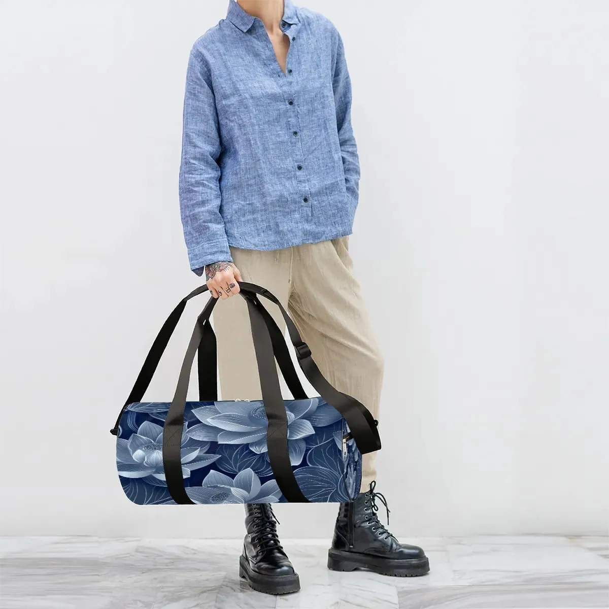 Pond Flowers Travel Duffle Bag Gym Bag for Women Men Lightweight Carry on Duffel Bag for Sports Gyms Weekend Getaway
