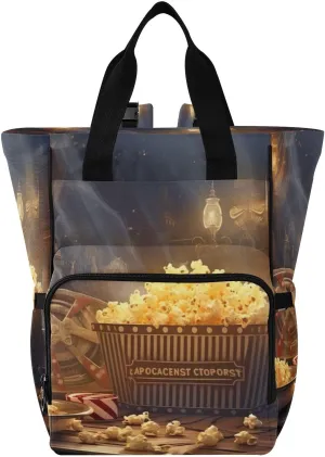 Popcorn Cinema Diaper Bag Backpack, Unisex Travel Baby Backpack Diaper Bags with Stroller Straps & Pacifier Case, Large Capacity Waterproof Diaper Backpack