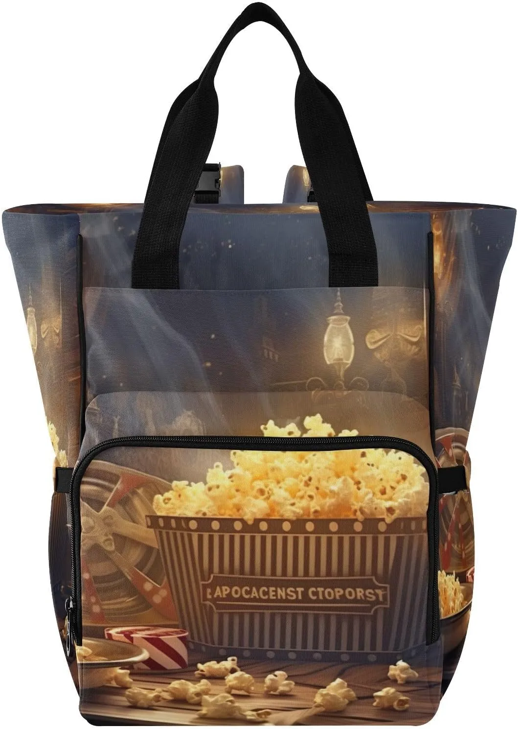 Popcorn Cinema Diaper Bag Backpack, Unisex Travel Baby Backpack Diaper Bags with Stroller Straps & Pacifier Case, Large Capacity Waterproof Diaper Backpack