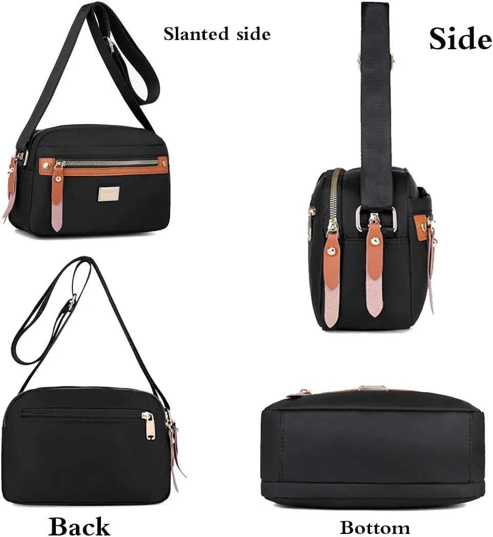 Popularate Nylon Crossbody Bag,Waterproof Fashion Multi Classic Luxury Pockets Shoulder Bags Purses for Women with Zipper