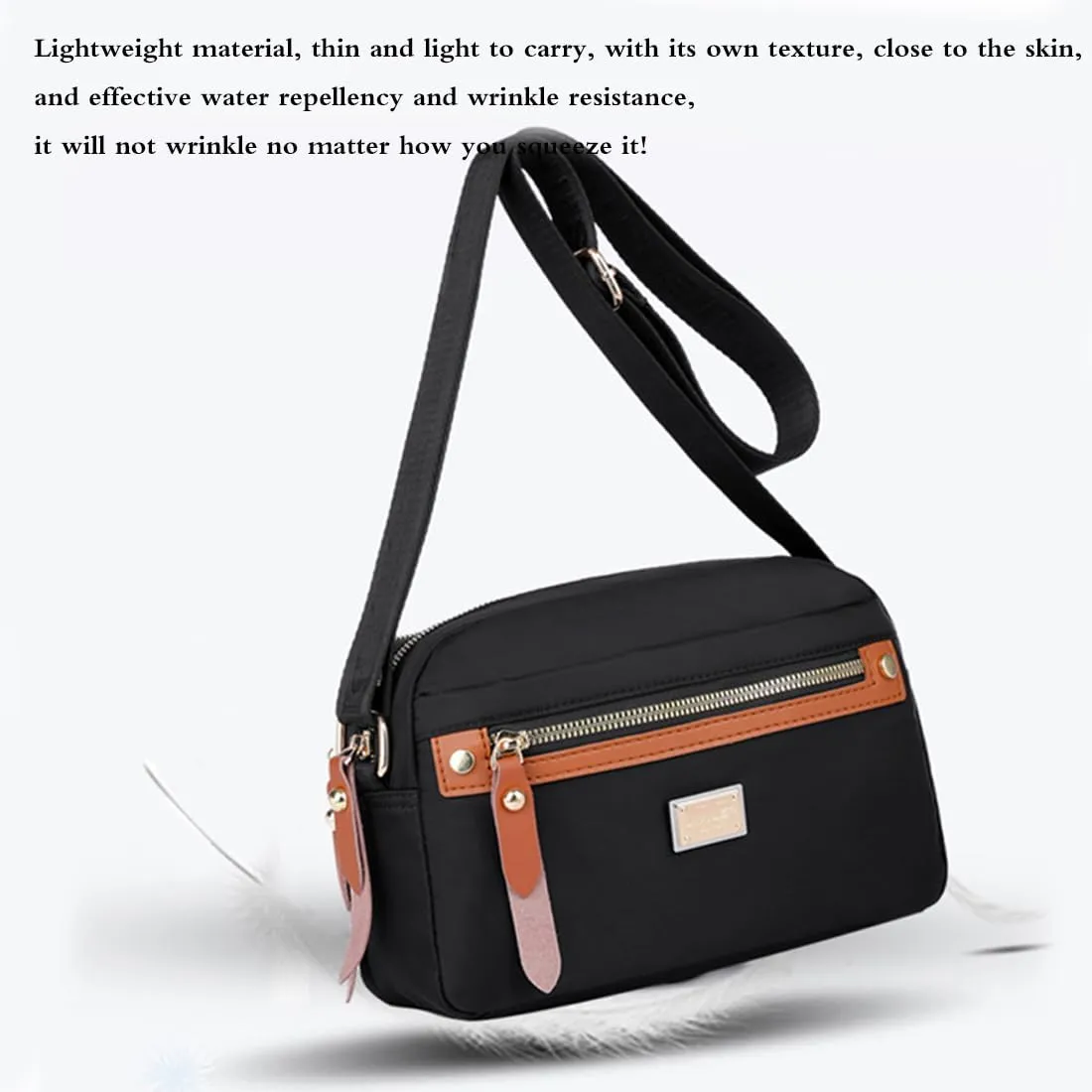Popularate Nylon Crossbody Bag,Waterproof Fashion Multi Classic Luxury Pockets Shoulder Bags Purses for Women with Zipper