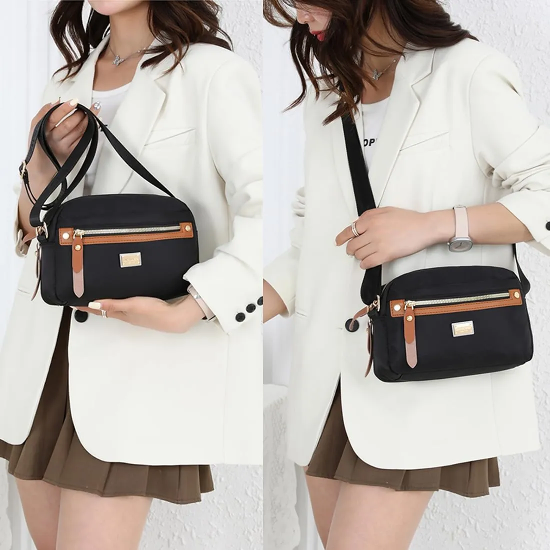 Popularate Nylon Crossbody Bag,Waterproof Fashion Multi Classic Luxury Pockets Shoulder Bags Purses for Women with Zipper