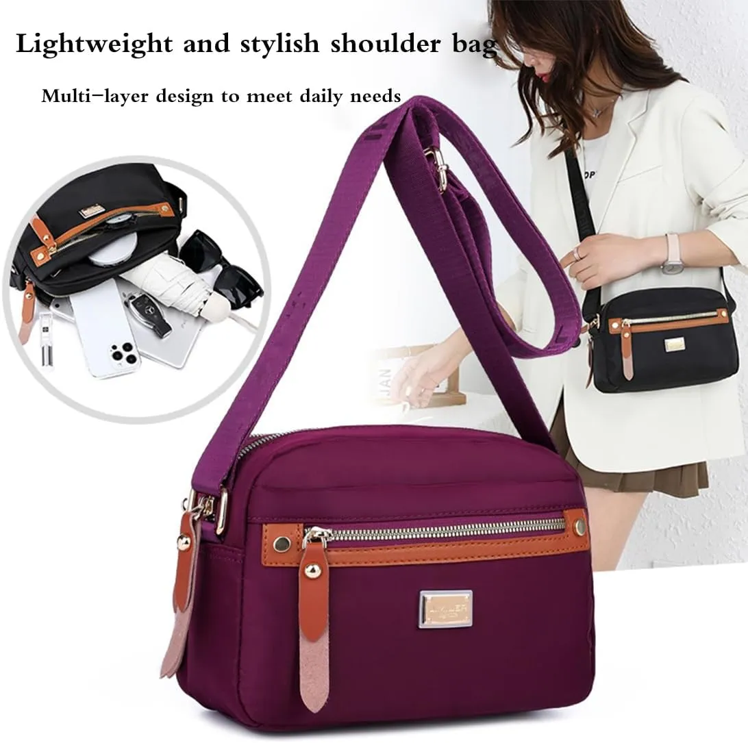 Popularate Nylon Crossbody Bag,Waterproof Fashion Multi Classic Luxury Pockets Shoulder Bags Purses for Women with Zipper