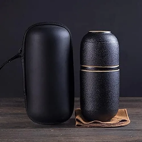 Porcelain Chinese Tea Set, Portable Ceramic Teapot Gaiwan Teacups Handmade Travel Office Concentric Cup Chinese Tea Set Water Bottle Travel Bag Portable All in One Teaware Sets (Light (Dull Five)