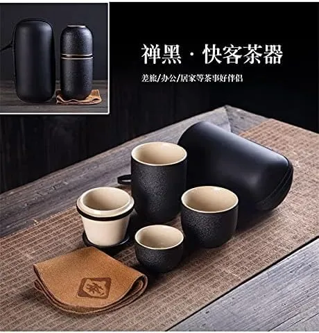 Porcelain Chinese Tea Set, Portable Ceramic Teapot Gaiwan Teacups Handmade Travel Office Concentric Cup Chinese Tea Set Water Bottle Travel Bag Portable All in One Teaware Sets (Light (Dull Five)