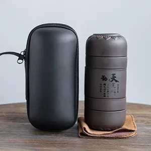 Porcelain Chinese Tea Set, Portable Ceramic Teapot Gaiwan Teacups Handmade Travel Office Concentric Cup Chinese Tea Set Water Bottle Travel Bag Portable All in One Teaware Sets (Light (Dull Five)