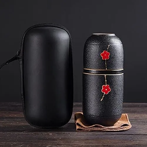Porcelain Chinese Tea Set, Portable Ceramic Teapot Gaiwan Teacups Handmade Travel Office Concentric Cup Chinese Tea Set Water Bottle Travel Bag Portable All in One Teaware Sets (Light (Dull Five)