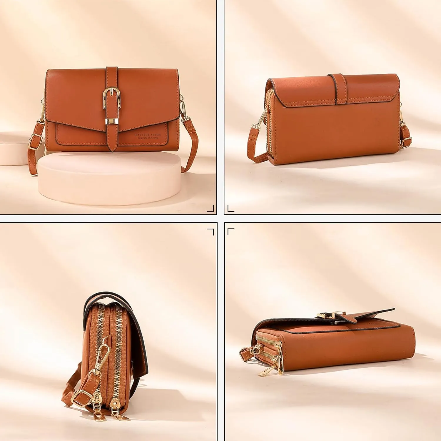 PORRASSO Elegant Wallet Crossbody Phone Bag Women's Shoulder Bag Clutch Purse Bag PU Wallet for Party Wedding Travelling Black