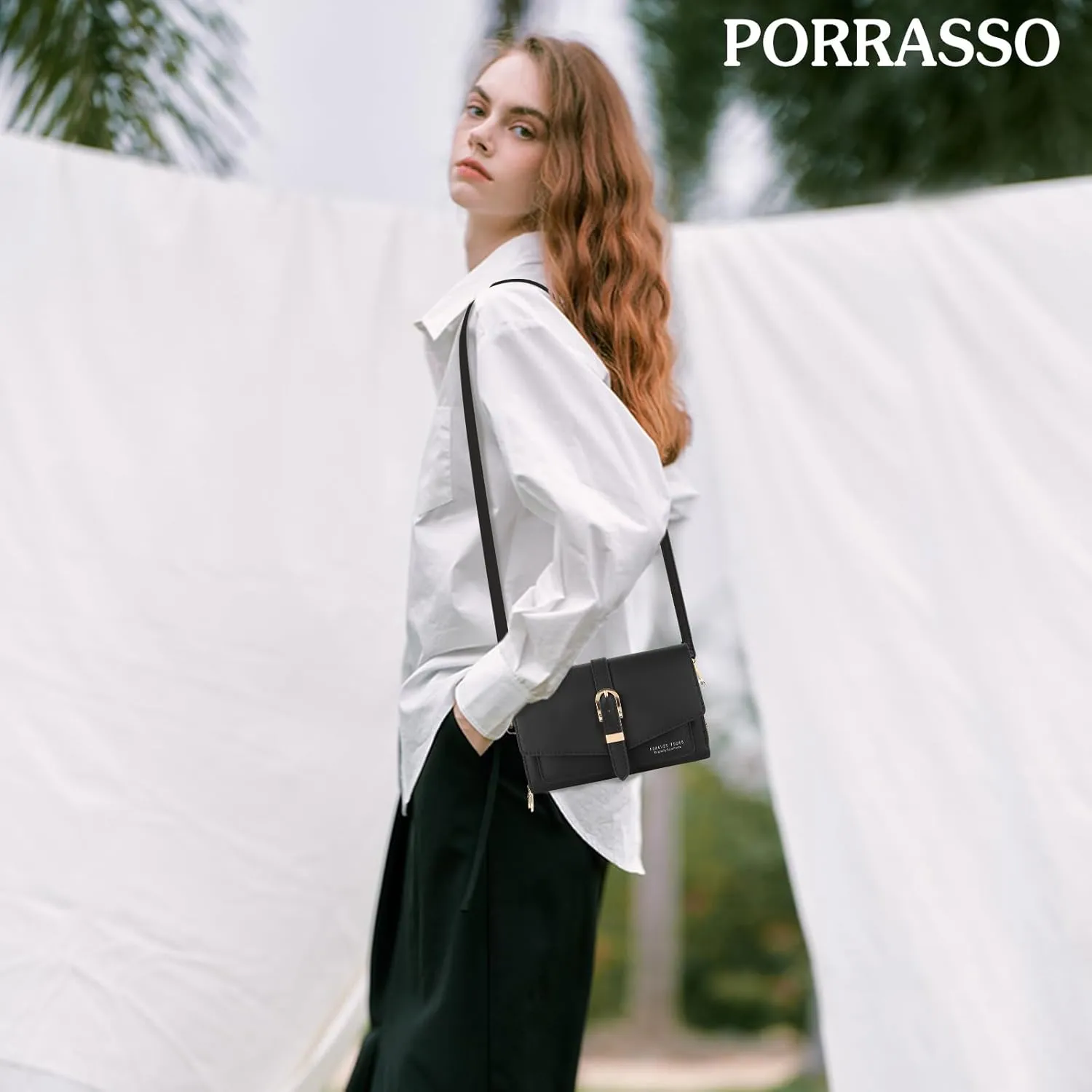 PORRASSO Elegant Wallet Crossbody Phone Bag Women's Shoulder Bag Clutch Purse Bag PU Wallet for Party Wedding Travelling Black