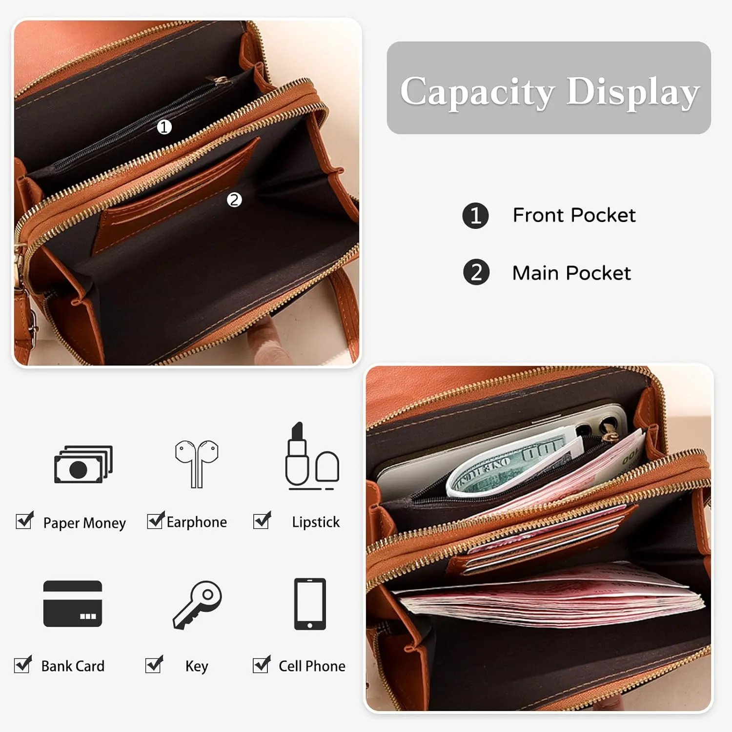 PORRASSO Elegant Wallet Crossbody Phone Bag Women's Shoulder Bag Clutch Purse Bag PU Wallet for Party Wedding Travelling Black