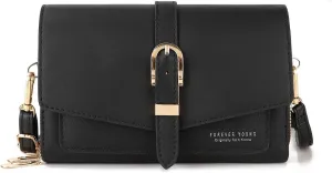 PORRASSO Elegant Wallet Crossbody Phone Bag Women's Shoulder Bag Clutch Purse Bag PU Wallet for Party Wedding Travelling Black