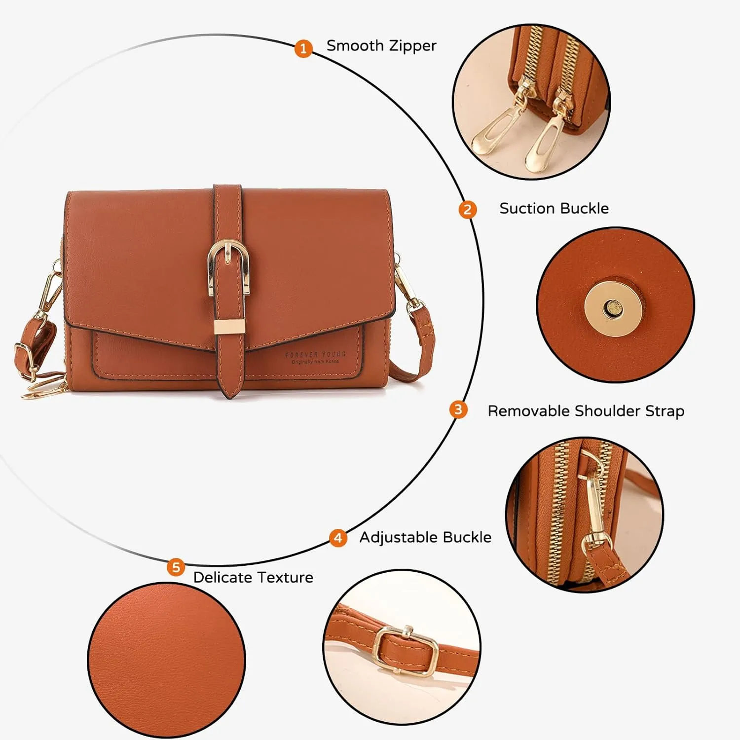 PORRASSO Elegant Wallet Crossbody Phone Bag Women's Shoulder Bag Clutch Purse Bag PU Wallet for Party Wedding Travelling Black