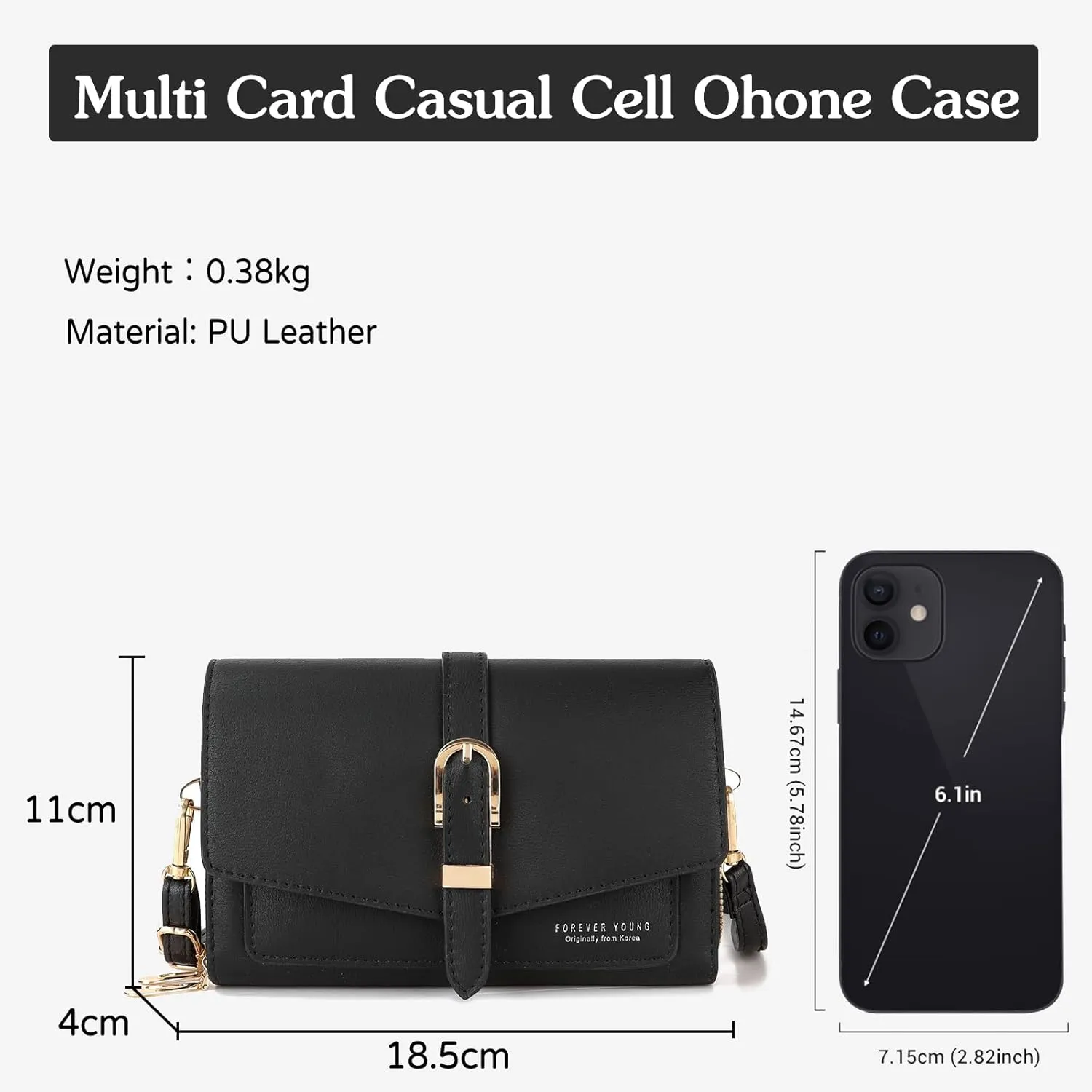 PORRASSO Elegant Wallet Crossbody Phone Bag Women's Shoulder Bag Clutch Purse Bag PU Wallet for Party Wedding Travelling Black