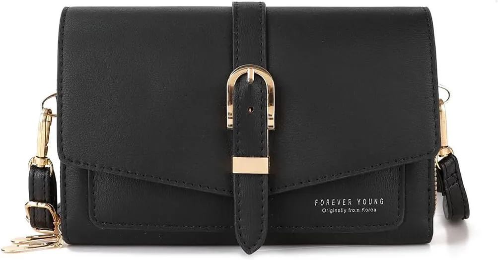 PORRASSO Elegant Wallet Crossbody Phone Bag Women's Shoulder Bag Clutch Purse Bag PU Wallet for Party Wedding Travelling Black
