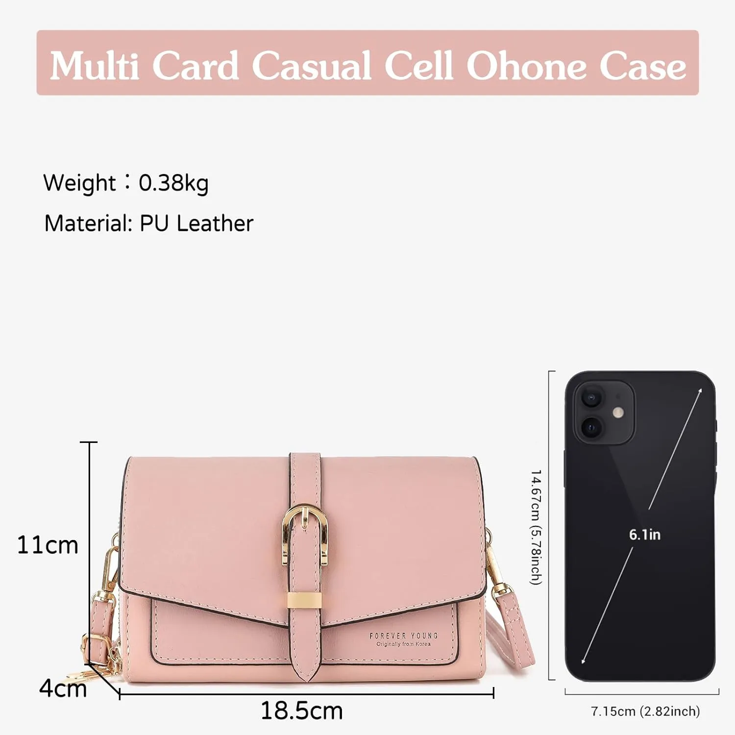 PORRASSO Elegant Wallet Crossbody Phone Bag Women's Shoulder Bag Clutch Purse Bag PU Wallet for Party Wedding Travelling Light Pink