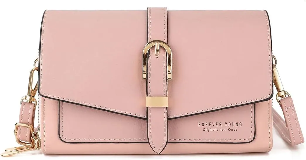 PORRASSO Elegant Wallet Crossbody Phone Bag Women's Shoulder Bag Clutch Purse Bag PU Wallet for Party Wedding Travelling Light Pink