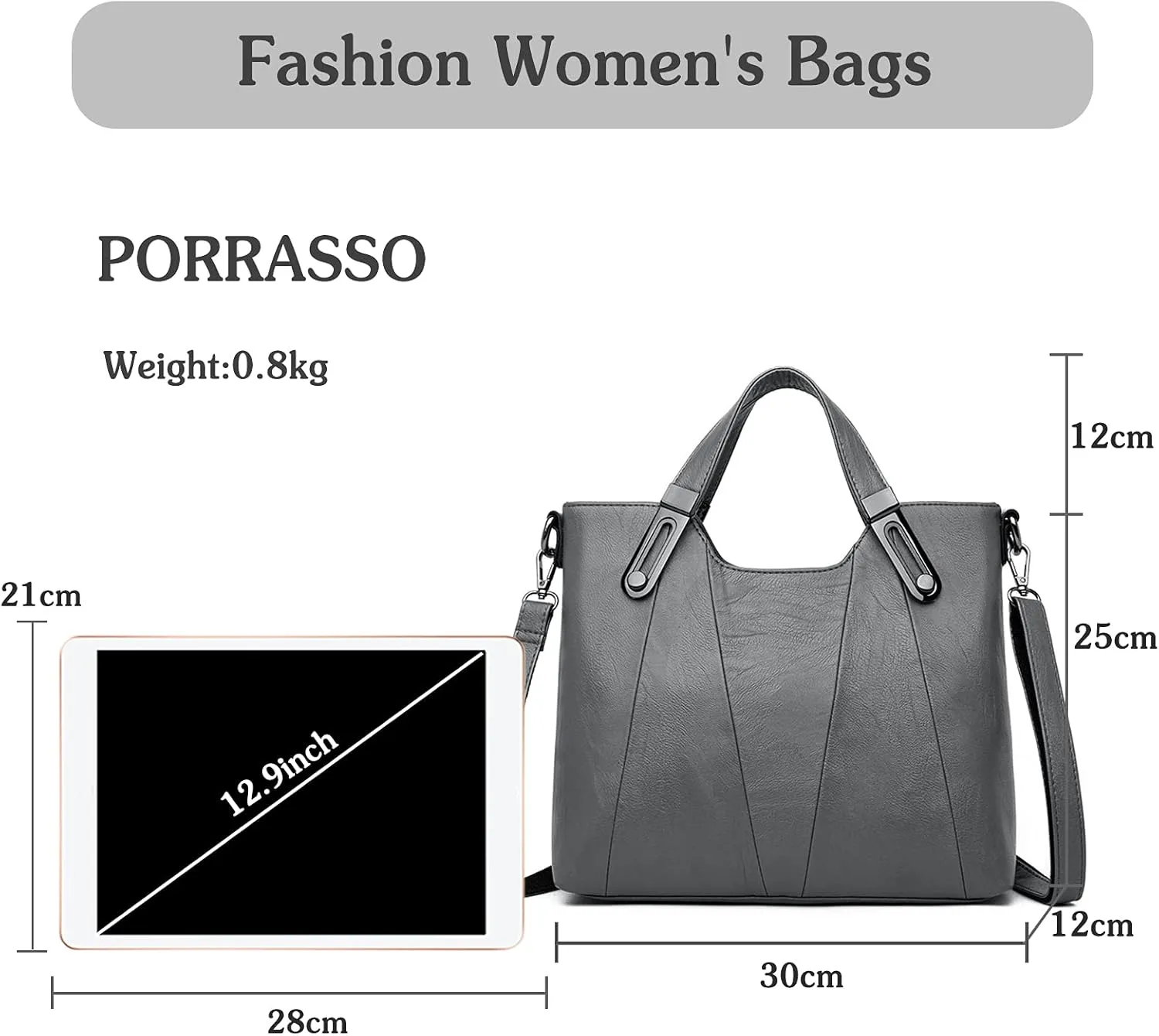 PORRASSO Fashion Shoulder Bag Women Handbag Ladies Crossbody Bag PU Leather Waterproof Satchel