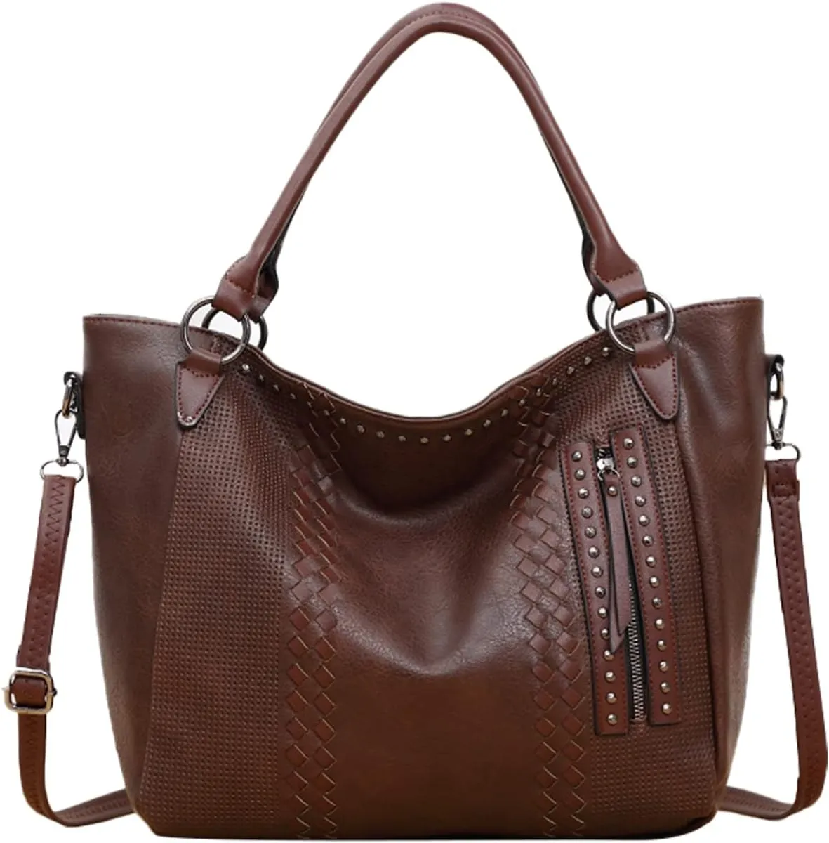 PORRASSO Fashion Tote Bag Women Handbag Shoulder Bag Ladies Crossbody Bag Large Top-handle Bag PU Leather Messenger Bag Travel Work Dating Satchel Coffee Color