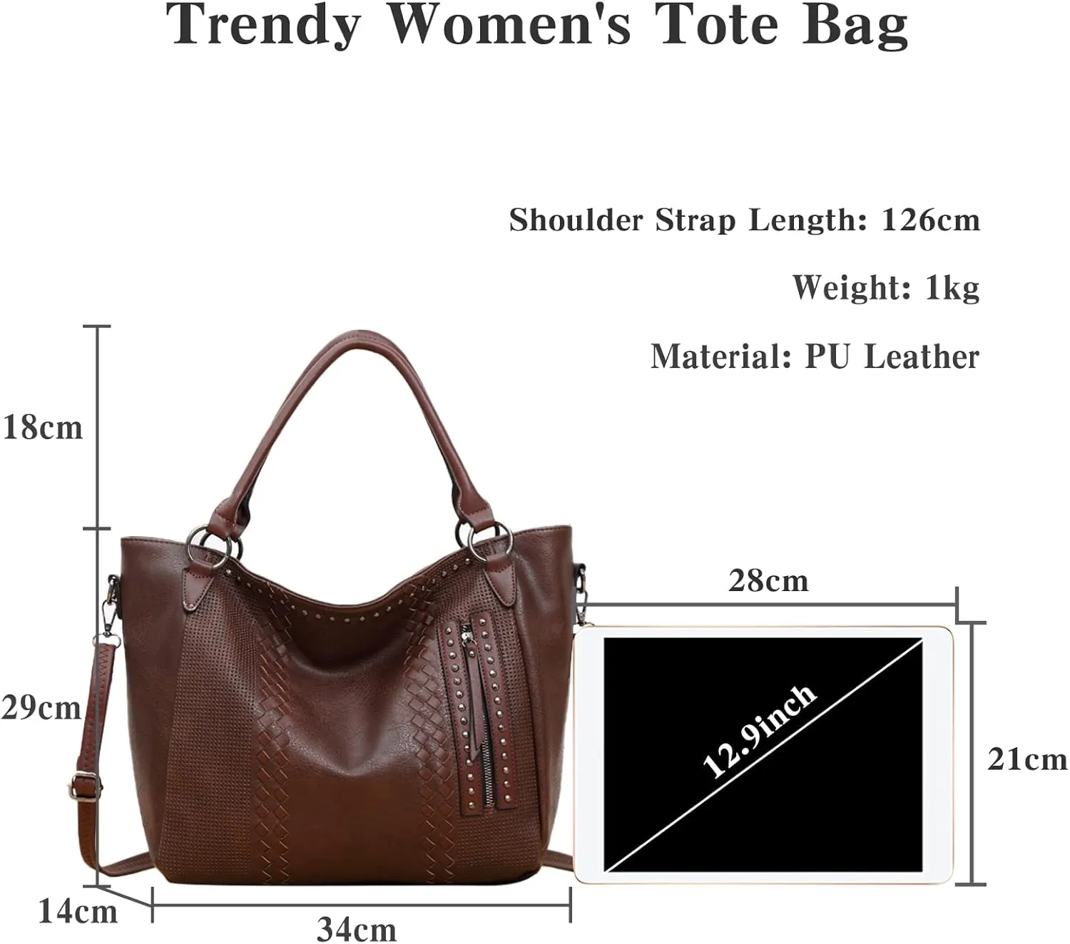 PORRASSO Fashion Tote Bag Women Handbag Shoulder Bag Ladies Crossbody Bag Large Top-handle Bag PU Leather Messenger Bag Travel Work Dating Satchel Coffee Color