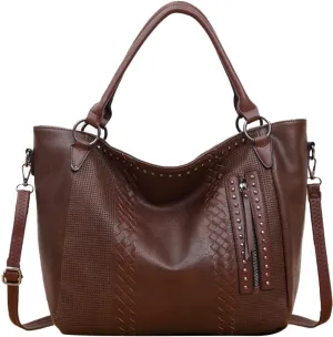 PORRASSO Fashion Tote Bag Women Handbag Shoulder Bag Ladies Crossbody Bag Large Top-handle Bag PU Leather Messenger Bag Travel Work Dating Satchel Coffee Color