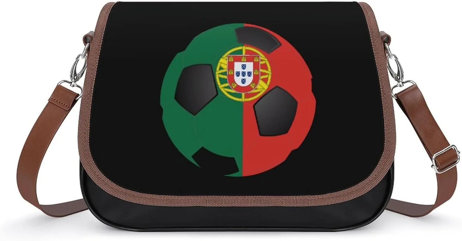 Portuguese Soccer Ball Portugal Flag Cute Crossbody Purses for Women Leather Shoulder Bag Adjustable Shoulder Strap Handbag