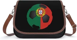 Portuguese Soccer Ball Portugal Flag Cute Crossbody Purses for Women Leather Shoulder Bag Adjustable Shoulder Strap Handbag