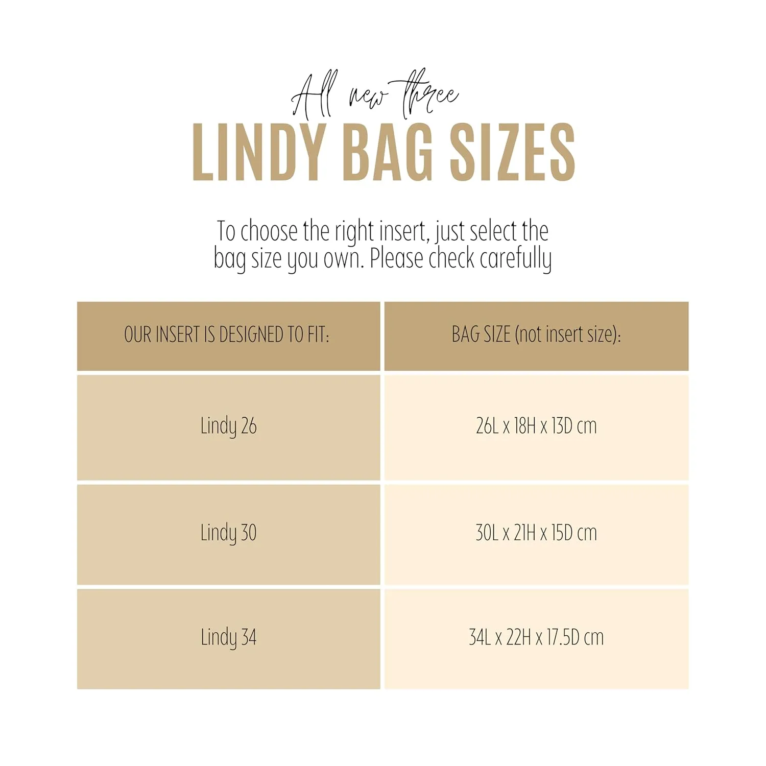 Premium Purse Organizer compatible with Hermes Lindy 26 insert, Lindy 30 Insert, 34 Lindy 26 Bag Organizer, Handmade 2mm Thick Felt Snug Sturdy Gold Zipper (For Lindy 26, Beige)