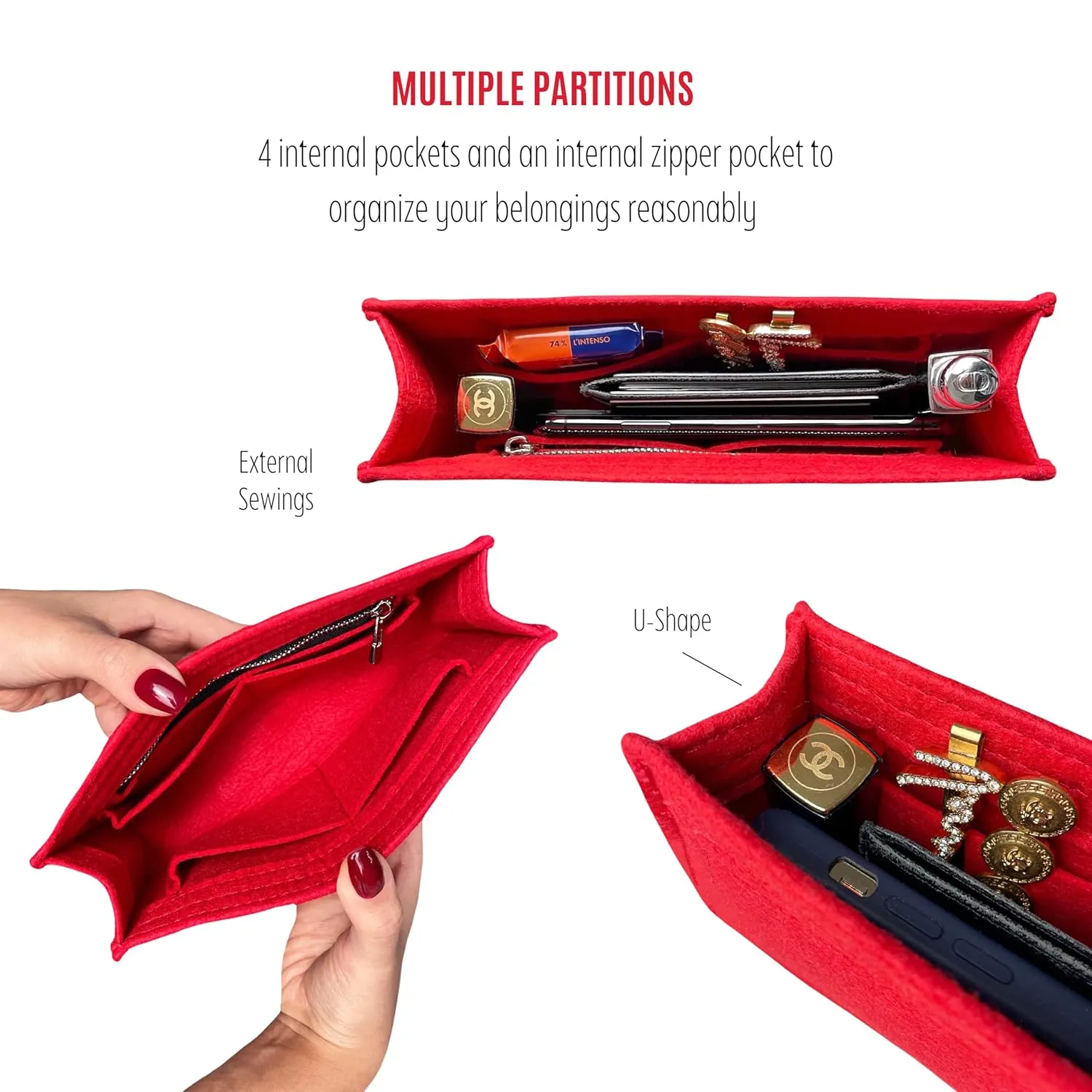 Premium Purse Organizer fits Envelope Purse Organizer, for Large Envelope Bag Insert, Medium Envelope Bag Insert, Handmade 2mm Felt Snug Sturdy Gold Zipper (For Medium Envelope, Black)