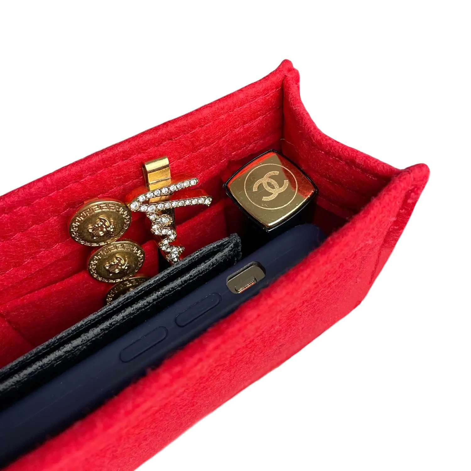 Premium Purse Organizer fits Envelope Purse Organizer, for Large Envelope Bag Insert, Medium Envelope Bag Insert, Handmade 2mm Felt Snug Sturdy Gold Zipper (For Medium Envelope, Black)