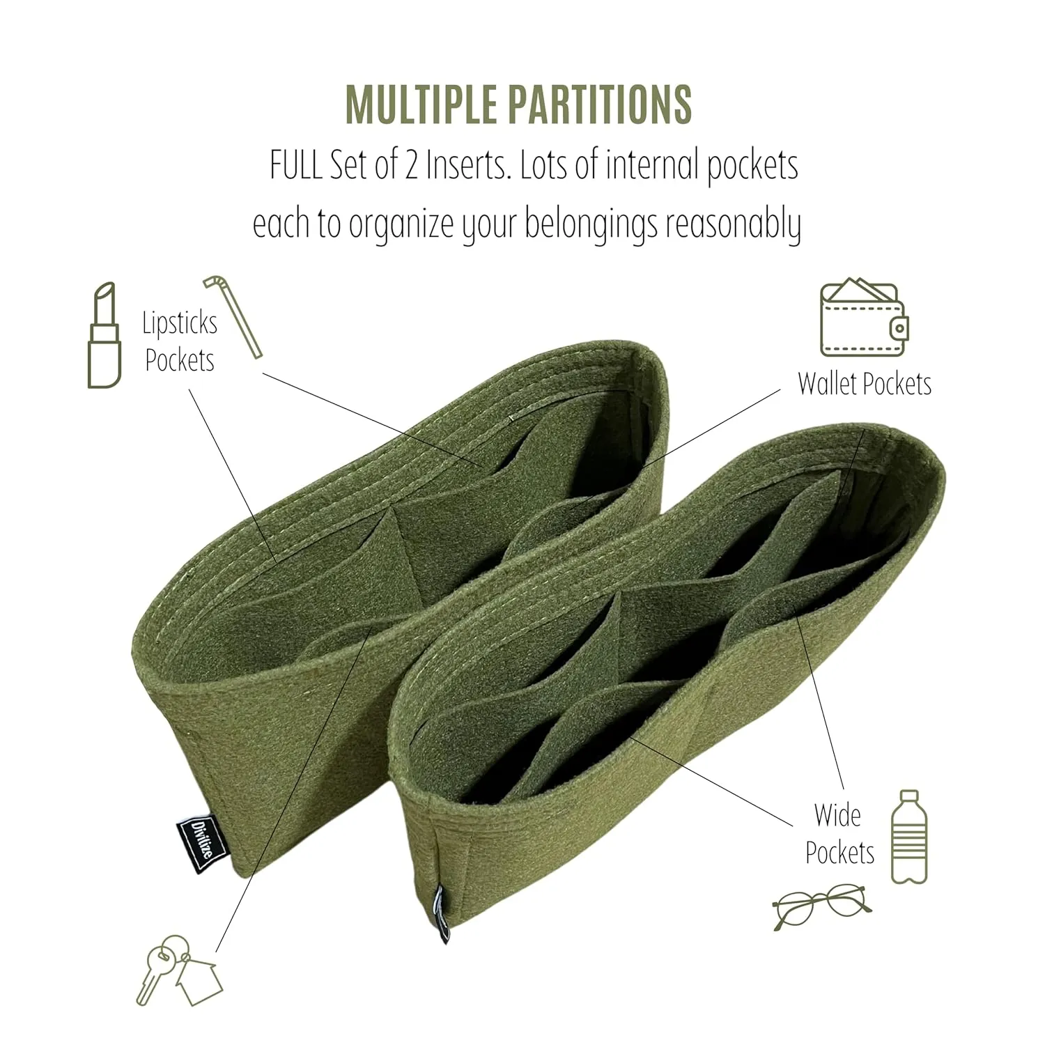 Premium Purse Organizer fits Loulou Small Organizer Insert, Loulou Toy Bag Organizer, Medium Loulou Organizer, FULL Set of 2 Handmade 2mm Felt Inserts Snug Sturdy (For Small Loulou, Beige)
