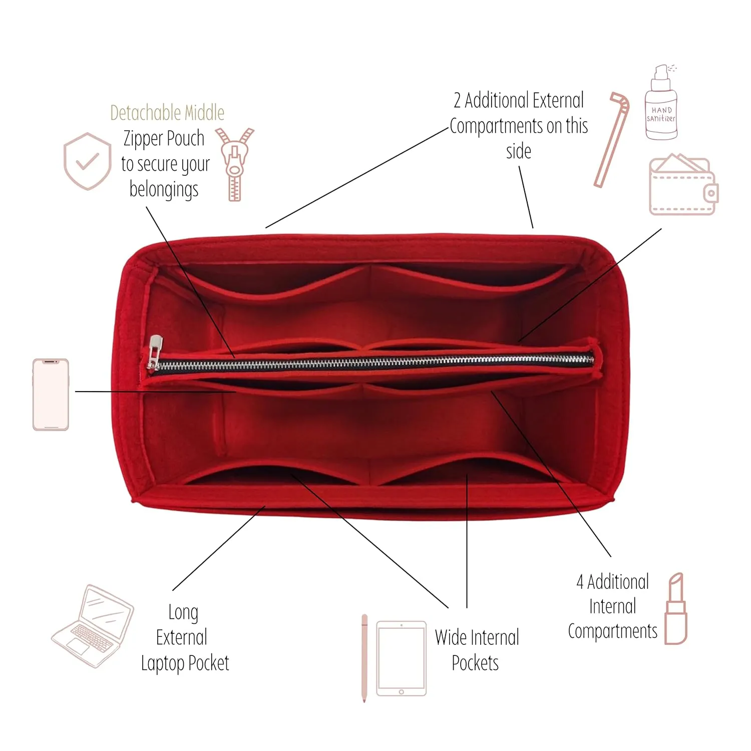 Premium Purse Organizer for On My Side MM Insert, fits Lv On My Side PM Bag Organizer, Handmade Snug Sturdy Insert 2mm Thick Felt with Gold Zipper (For On my Side PM, Geyser Blue)