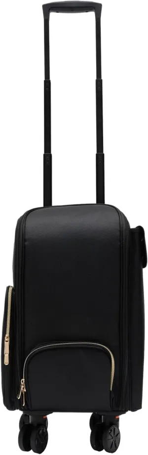 Professional Rolling Makeup Case, Soft Sided Cosmetology Organizer Wheeled Train Case, Cosmetic Storage Travel Trolley with Pouches, Portable Travel Supply Station for Artist Nail Technician