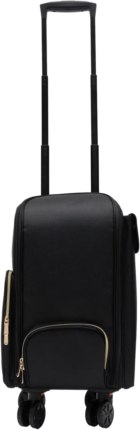 Professional Rolling Makeup Case, Soft Sided Cosmetology Organizer Wheeled Train Case, Cosmetic Storage Travel Trolley with Pouches, Portable Travel Supply Station for Artist Nail Technician
